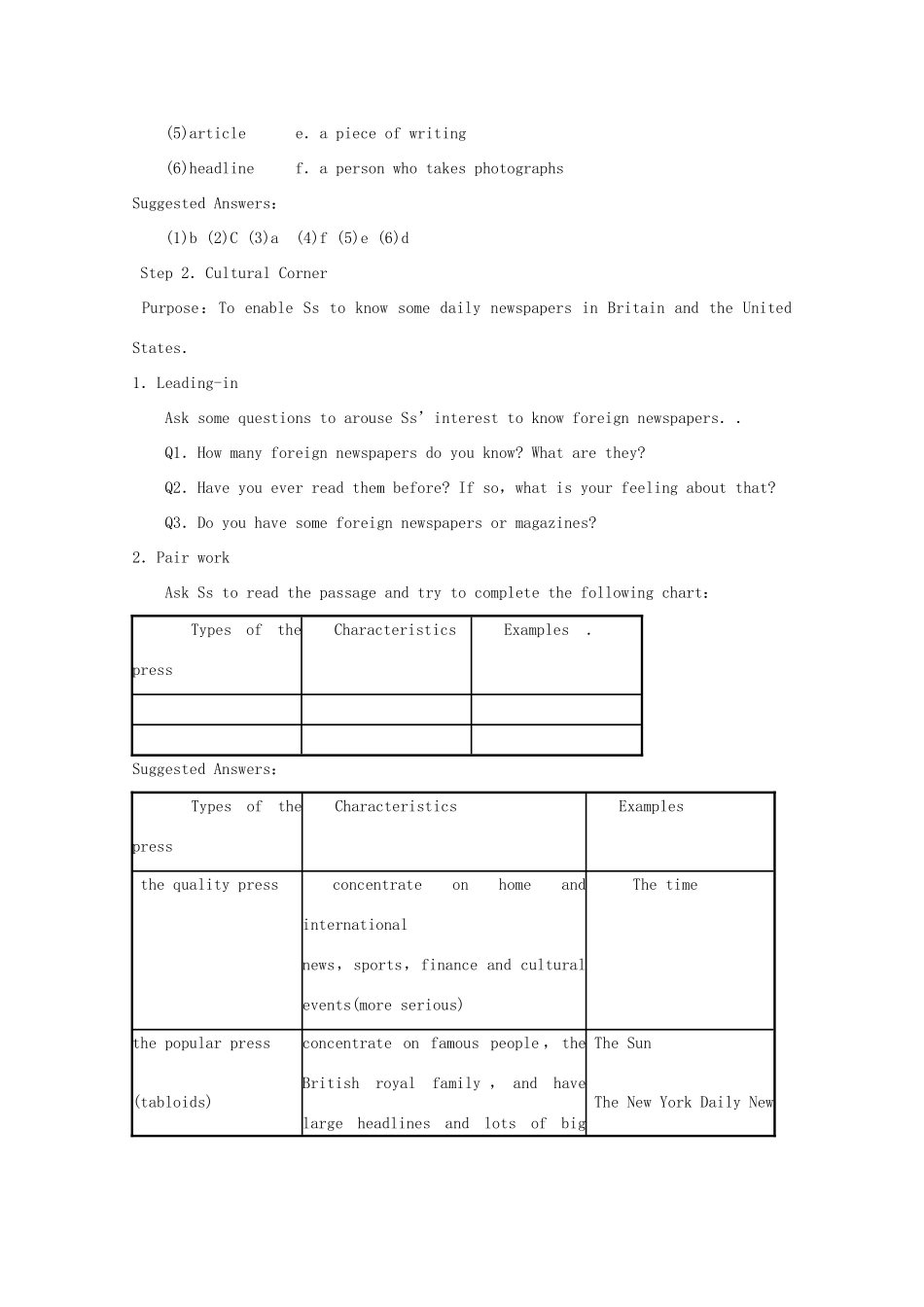 高中英语 Module 5 Newspapers and Magazines Period 1 Introduction，Cultural Corner，Function and Everyday English教案 外研版必修2-外研版高一必修2英语教案_第2页