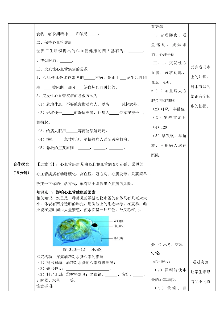 七年级生物下册 第3单元 第3章 第4节 关注心血管健康教案1 （新版）济南版_第3页