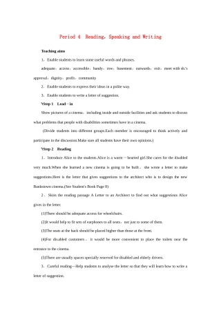 高中英语 （一）Unit1 Living well Period 4优秀教案 新人教版选修7