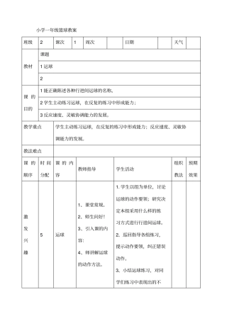 小学一年级篮球教案课程