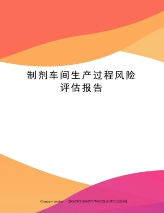 制剂车间生产过程风险评估报告