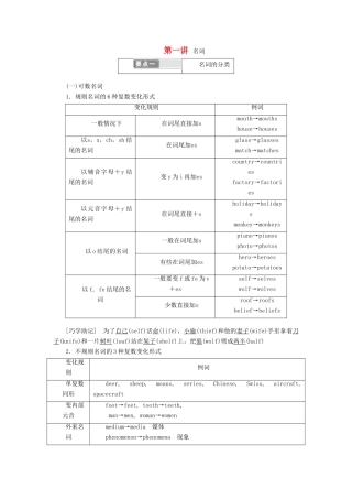 高考英语一轮复习 精细化学通语法 第一讲 名词讲义-人教版高三全册英语教案
