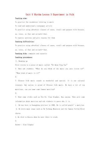 高中英语 Unit 5 Rhythm Lesson 3 Experiment in Folk教案2 北师大版必修2-北师大版高一必修2英语教案