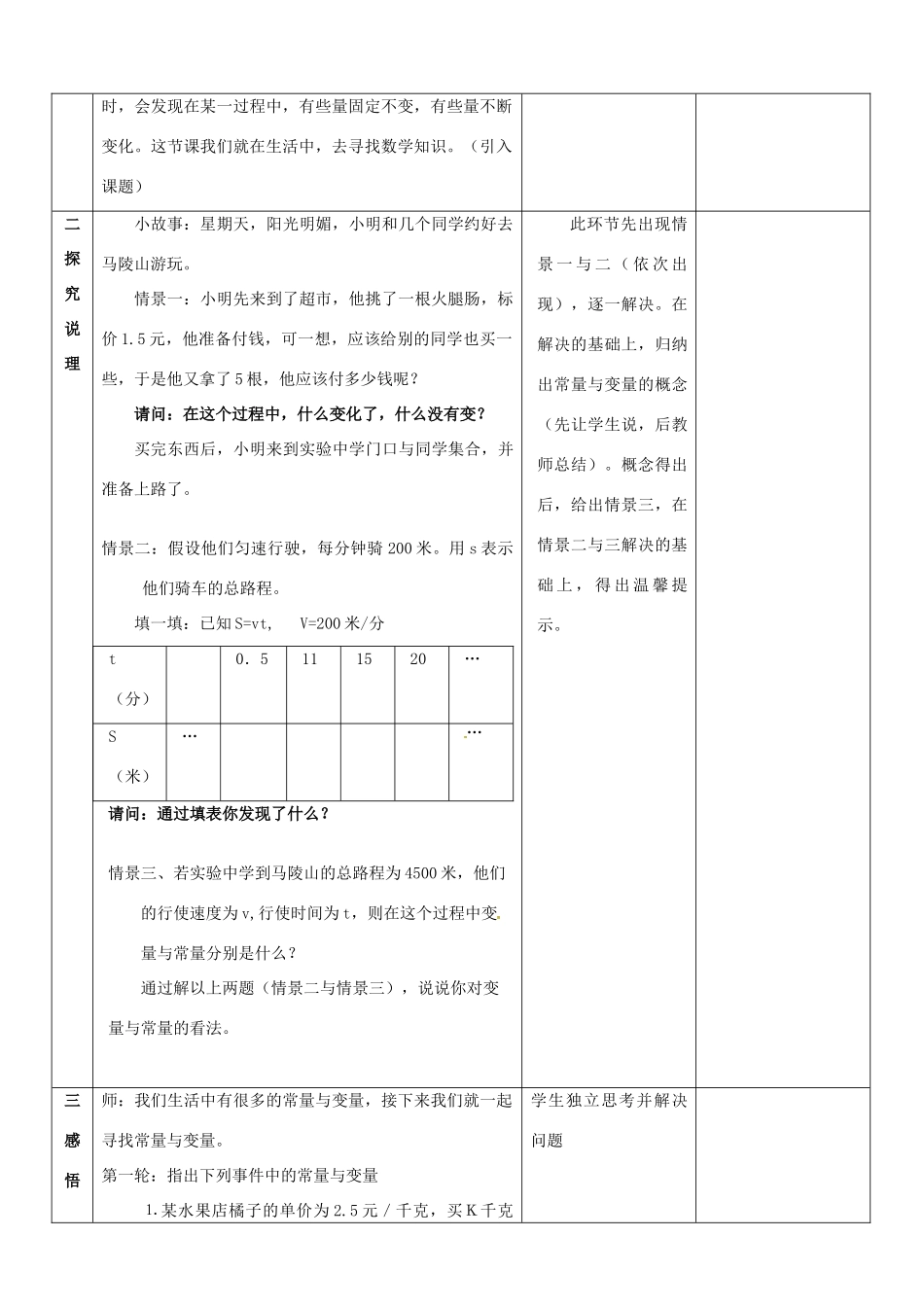 山东省郯城县第三初级中学八年级数学上册《变量与常量》教案 新人教版_第2页