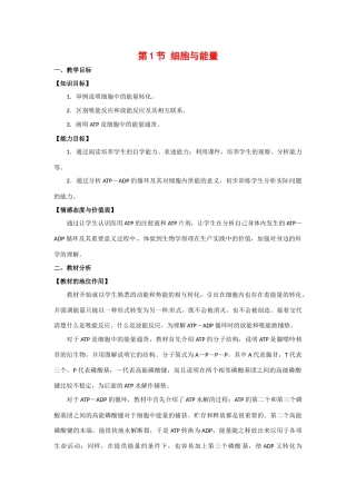 高中生物： 31 细胞与能量（教案）浙科版必修1