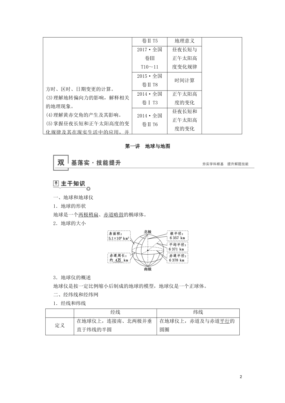 （山东专用）高考地理一轮总复习 第1章 行星地球 第一讲 地球与地图教案（含解析）鲁教版-鲁教版高三全册地理教案_第2页