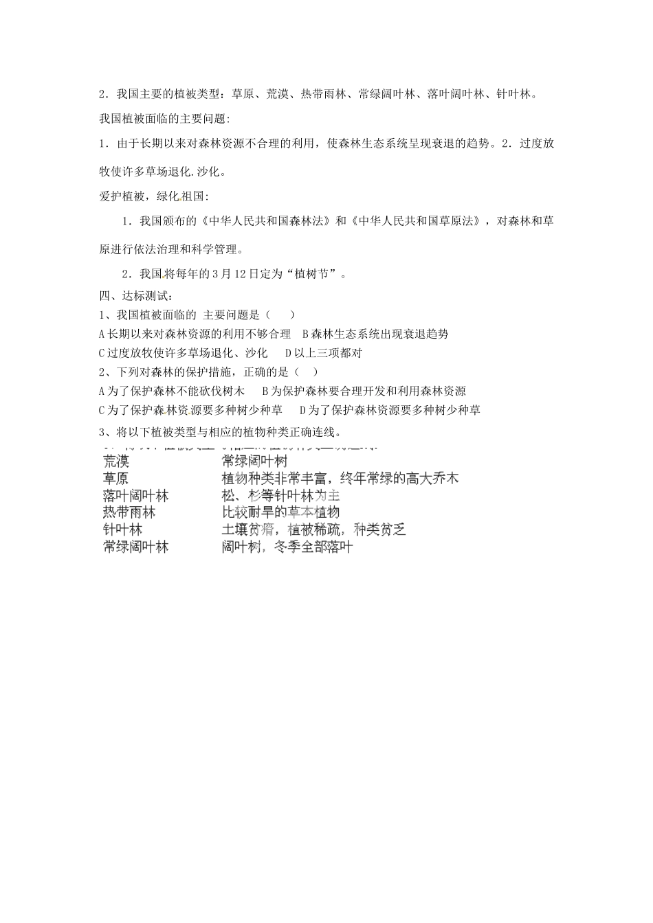 七年级生物上册 3.6 爱护植被 绿化祖国导学案（无答案）（新版）新人教版_第2页