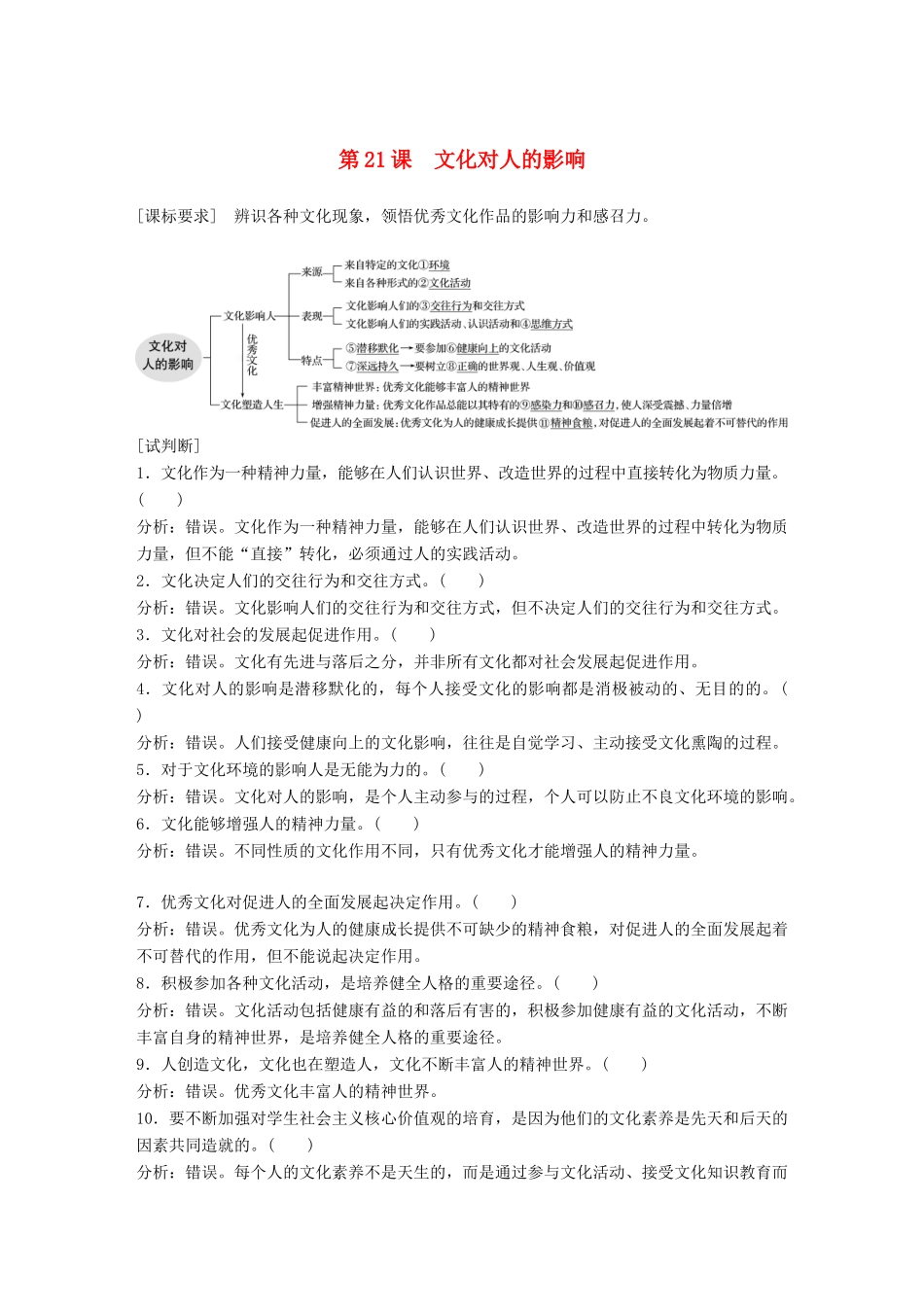 （鲁京津琼专用）高考政治大一轮复习 第九单元 文化与生活 第21课 文化对人的影响讲义-人教版高三全册政治教案_第1页