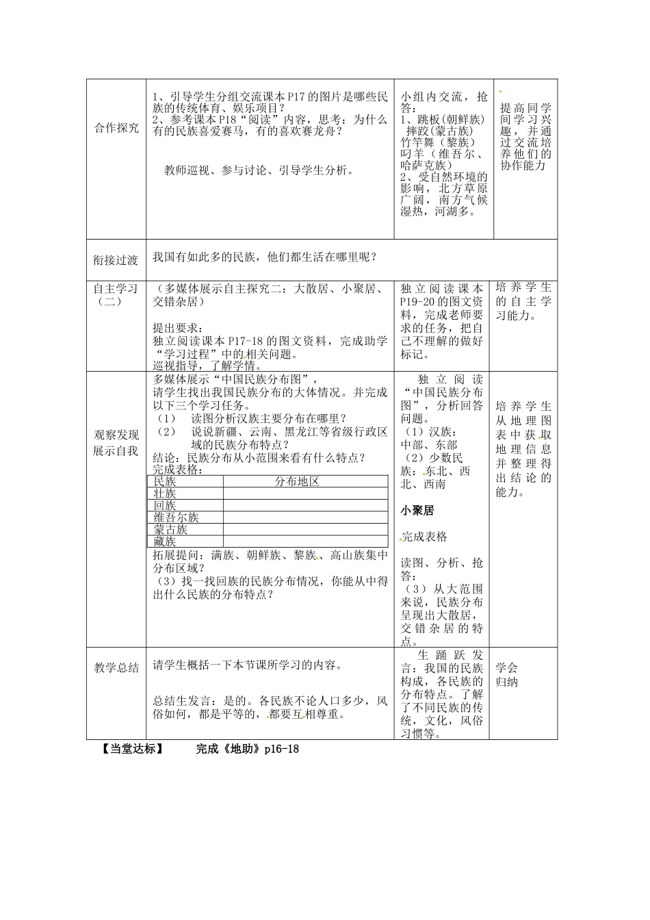 山东省滕州市洪绪中学八年级地理上册《1.3 多民族的大家庭》教案 商务星球版_第2页