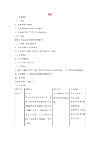 山东省龙口市诸由观镇诸由中学八年级生物上册 1.6 鸟教案 （新版）新人教版