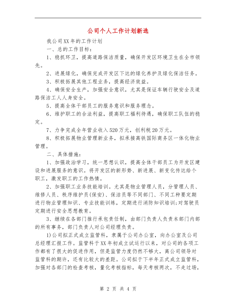 公司个人工作计划新选_第2页