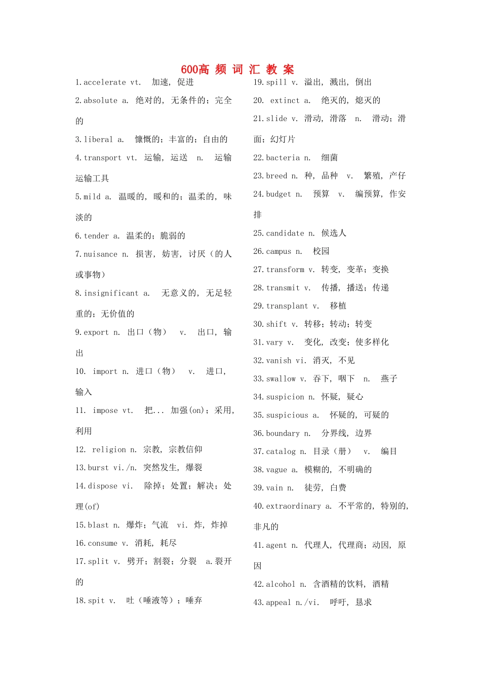 高考英语 600高频词汇教案_第1页