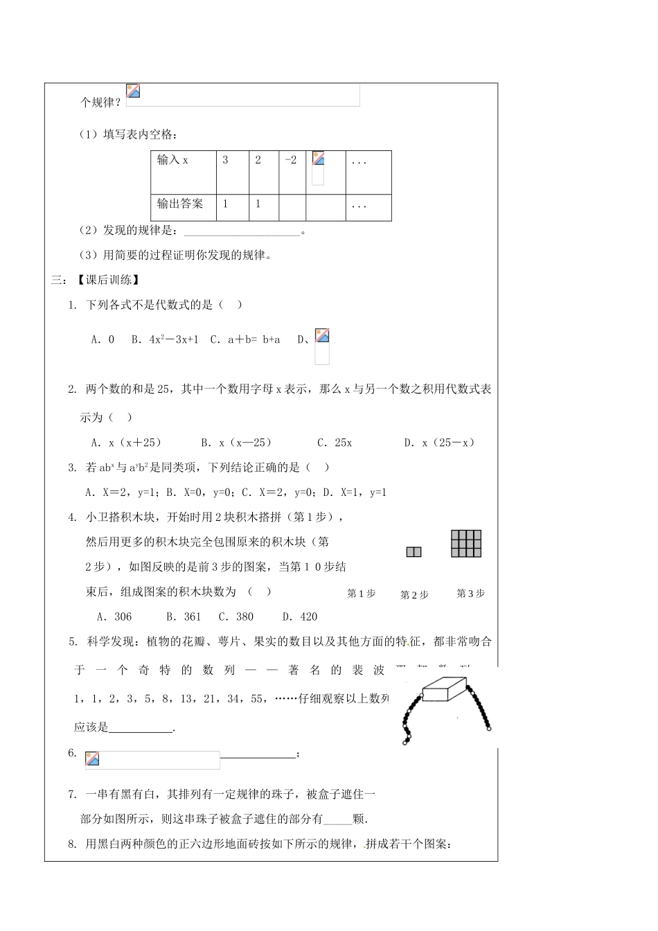 辽宁省丹东七中中考数学复习《1.4代数式的初步知识》教案 北师大版_第3页
