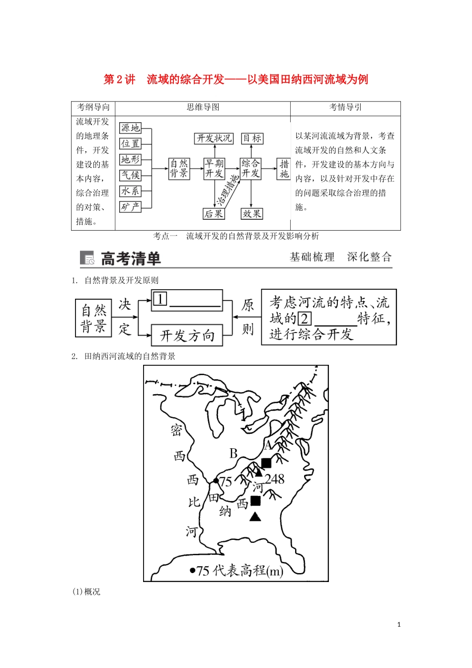 （锁定高考）高考地理一轮总复习 第十五章 区域自然资源综合开发利用 第2讲 流域的综合开发——以美国田纳西河流域为例讲义（含解析）新人教版-新人教版高三全册地理教案_第1页
