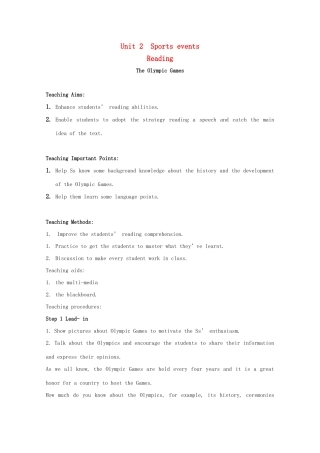 高中英语 Unit 2 Sporting events Reading教案 牛津译林版必修4-牛津版高一必修4英语教案