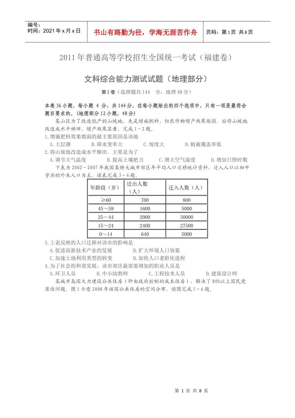 XXXX福建文综 高清电子版_第1页