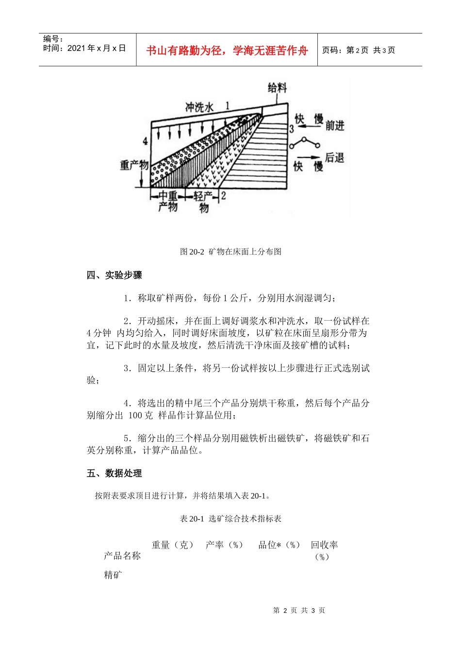 【采矿课件】实验二十摇床分选实验_第2页