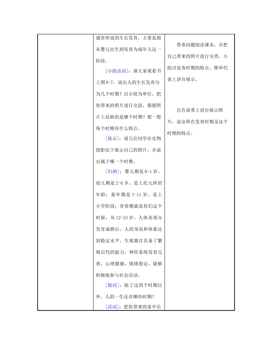 七年级生物下册 第4单元 第8章 第二节 人的生殖和发育 人的生长发育和青春期教案 苏教版_第2页