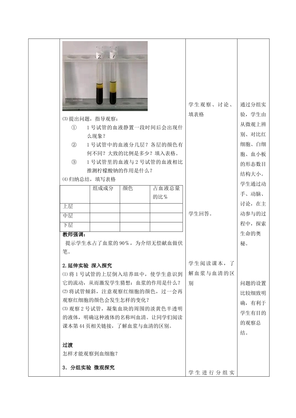 七年级生物下册 第三单元 第三章 第一节 物质运输的载体教案1 济南版-济南版初中七年级下册生物教案_第3页
