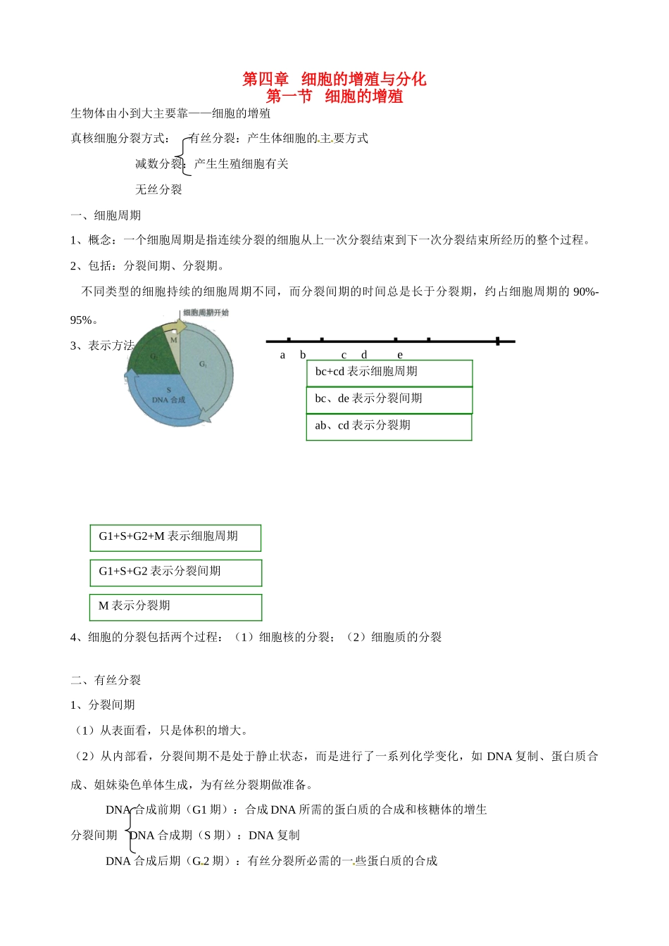 福建省建瓯二中高中生物 基础知识 第四章 细胞的增殖与分化 第一节 细胞的增殖 新人教版必修1_第1页