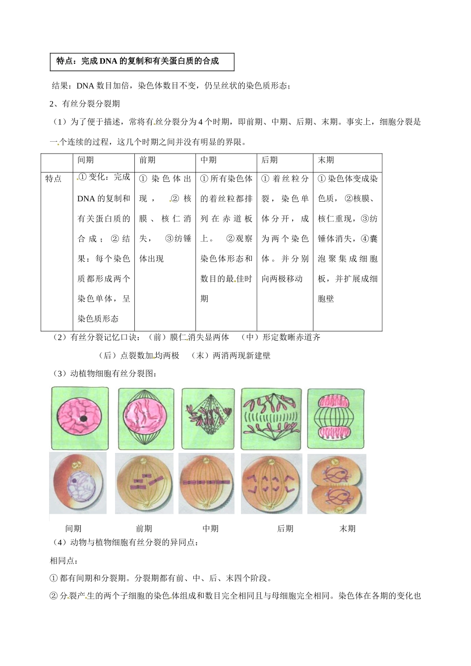 福建省建瓯二中高中生物 基础知识 第四章 细胞的增殖与分化 第一节 细胞的增殖 新人教版必修1_第2页