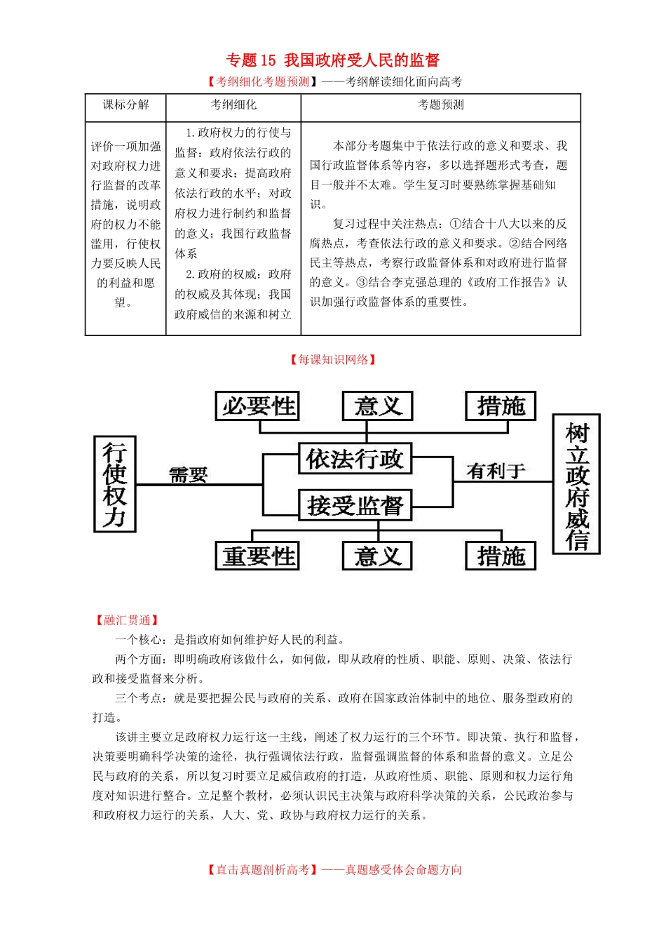 （讲练测）高考政治一轮复习 专题15 我国政府受人民的监督（讲）（含解析）新人教版必修2-新人教版高三必修2政治教案_第1页