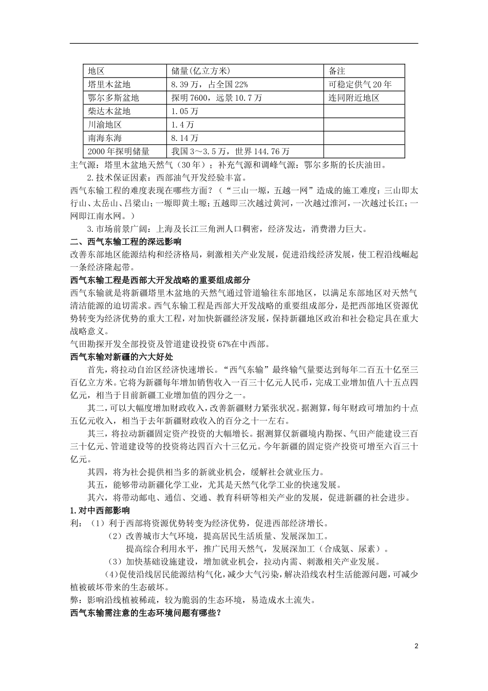 高中地理 11.2 实现双赢的能源战略─西气东输工程教学案 人教版选修2_第2页