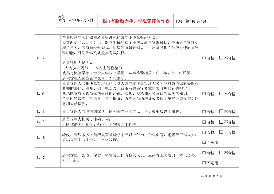 北京市医疗器械经营企业检查验收标准（试行）_第3页