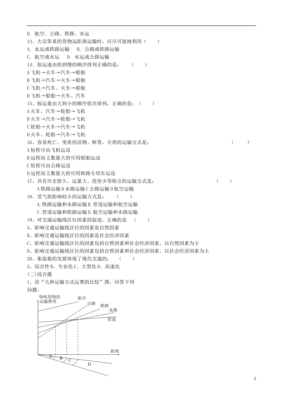 高中地理 5.1 交通运输方式和布局同步练习 新人教版必修2_第2页