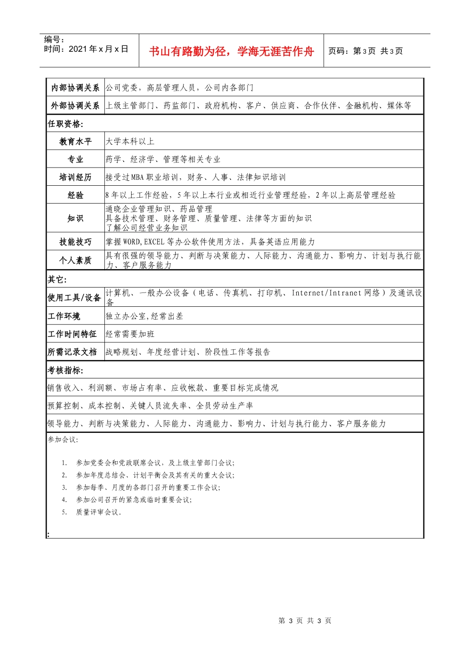 医药公司总经理职务说明书_第3页