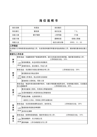 x国际大酒店餐饮部岗位说明书-传菜员(doc)