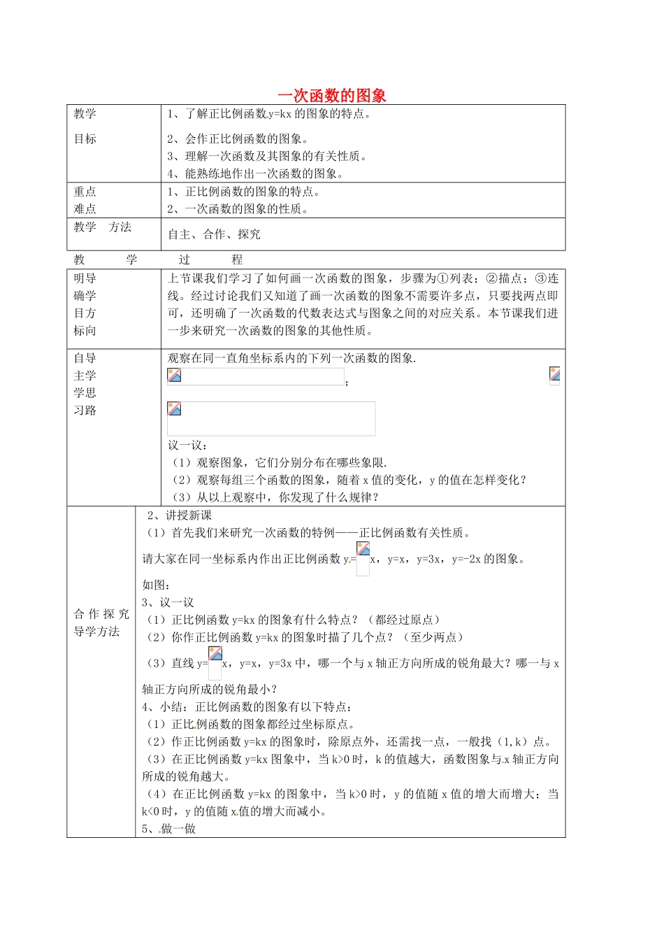 七年级数学上册 6.3.2 一次函数的图象教案 鲁教版五四制-鲁教版五四制初中七年级上册数学教案_第1页