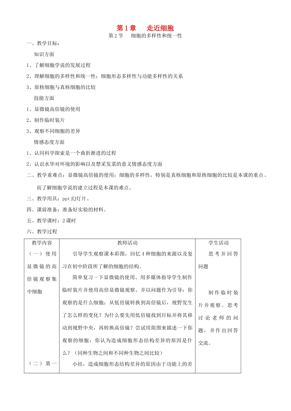 第1章第2节   细胞的多样性和统一性_第1页