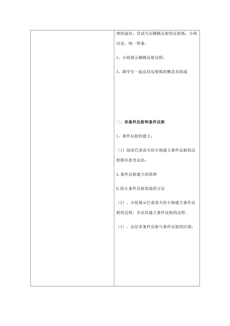 七年级生物下册 第三单元 第五章 第三节 神经调节的基本方式教学设计 （新版）济南版-（新版）济南版初中七年级下册生物教案_第2页