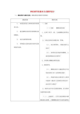 七年级生物下册 第三单元 第五章 第三节 神经调节的基本方式教学设计 （新版）济南版-（新版）济南版初中七年级下册生物教案