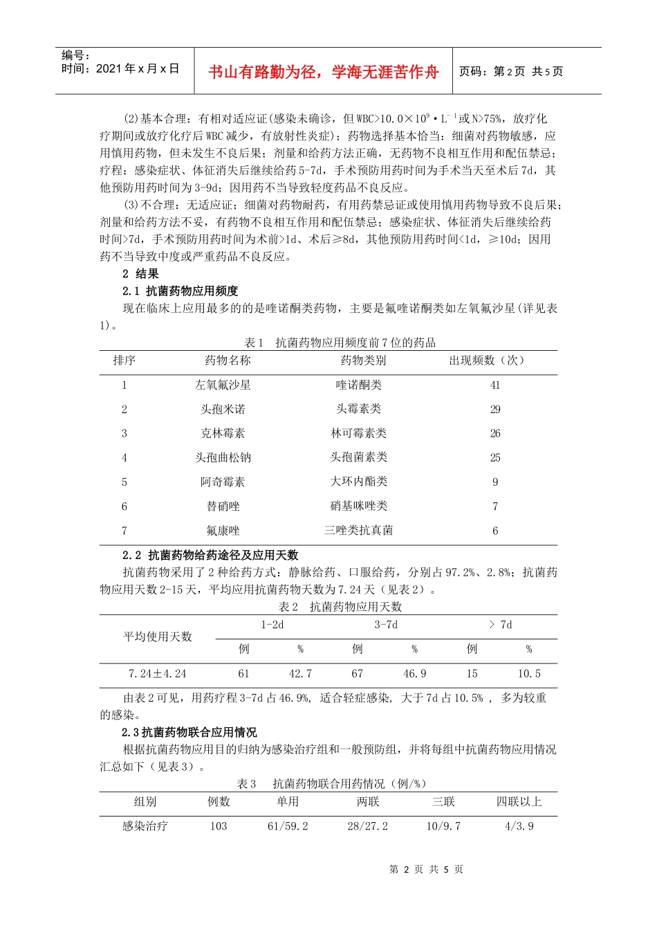 129)临床药师对应用植物来源抗肿瘤药化疗的肿瘤患者抗菌药物应用情况_第2页
