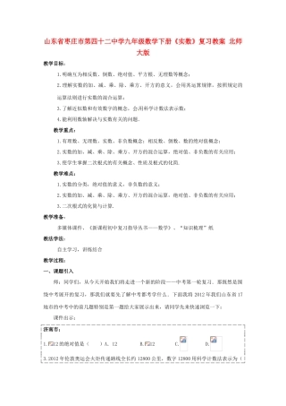 山东省枣庄市第四十二中学九年级数学下册《实数》复习教案 北师大版