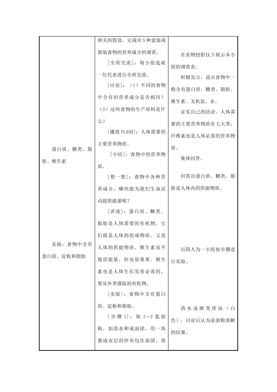 七年级生物下册 第4单元 生物圈中的人 第一节 人体需要的主要营养物质名师教案2 苏教版_第2页