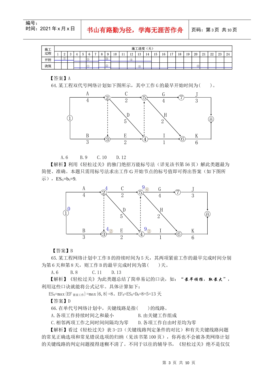 XX年监理工程师进度控制真题解析_第3页