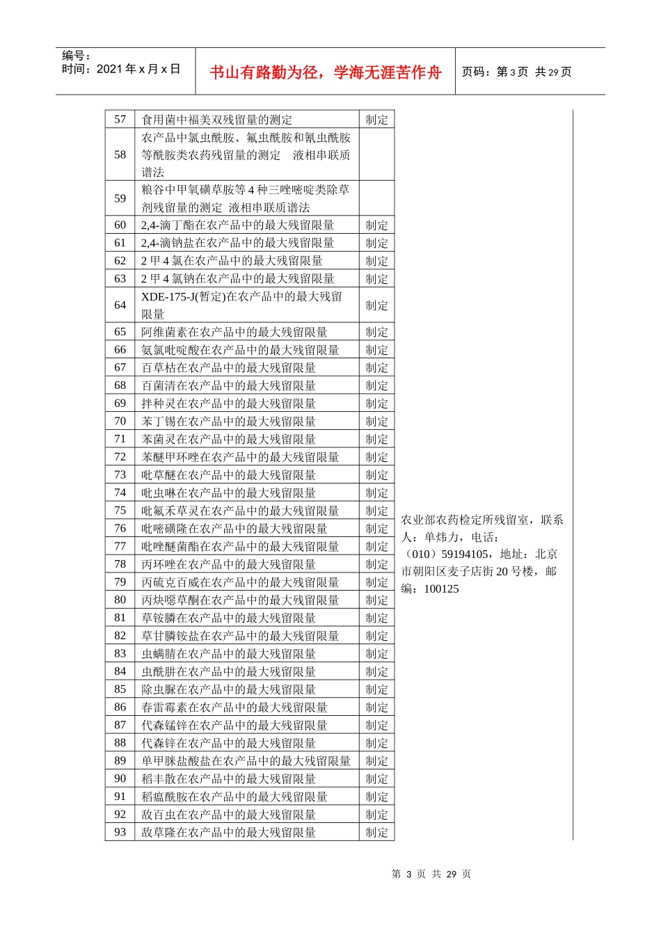 XXXX年农业行业标准制定和修订项目申报目录_第3页