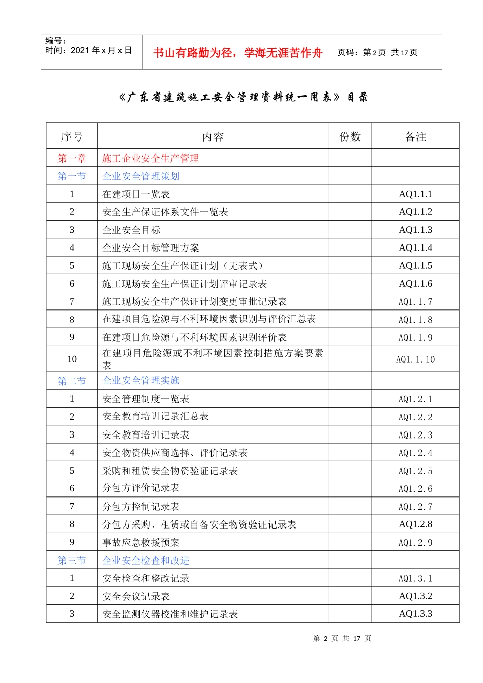 9C建筑施工安全管理资料统一用表》目录_第2页