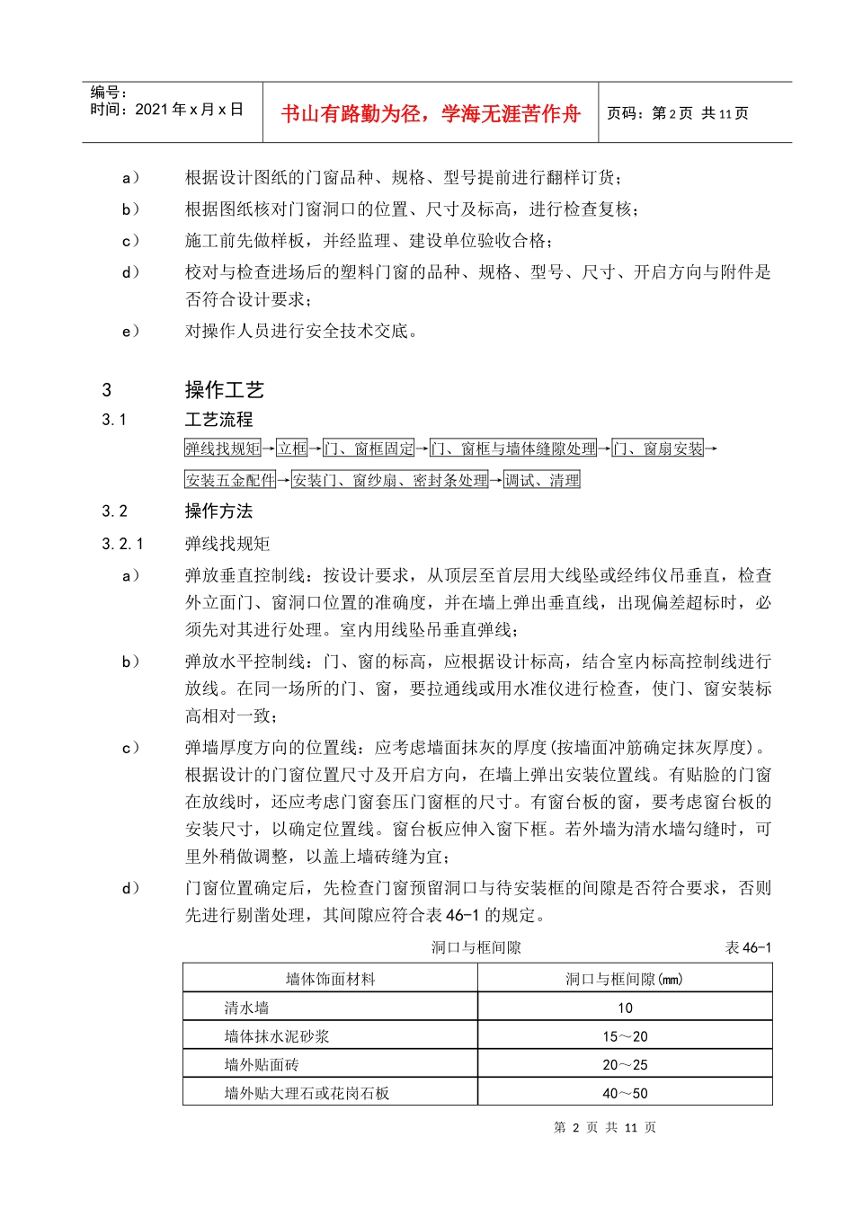 46塑料门窗安装通用施工工艺_第3页