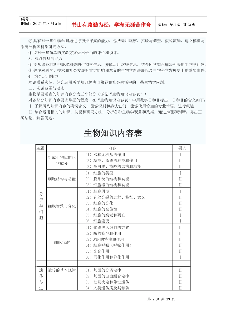XXXX北京高考考试说明-生物_第2页
