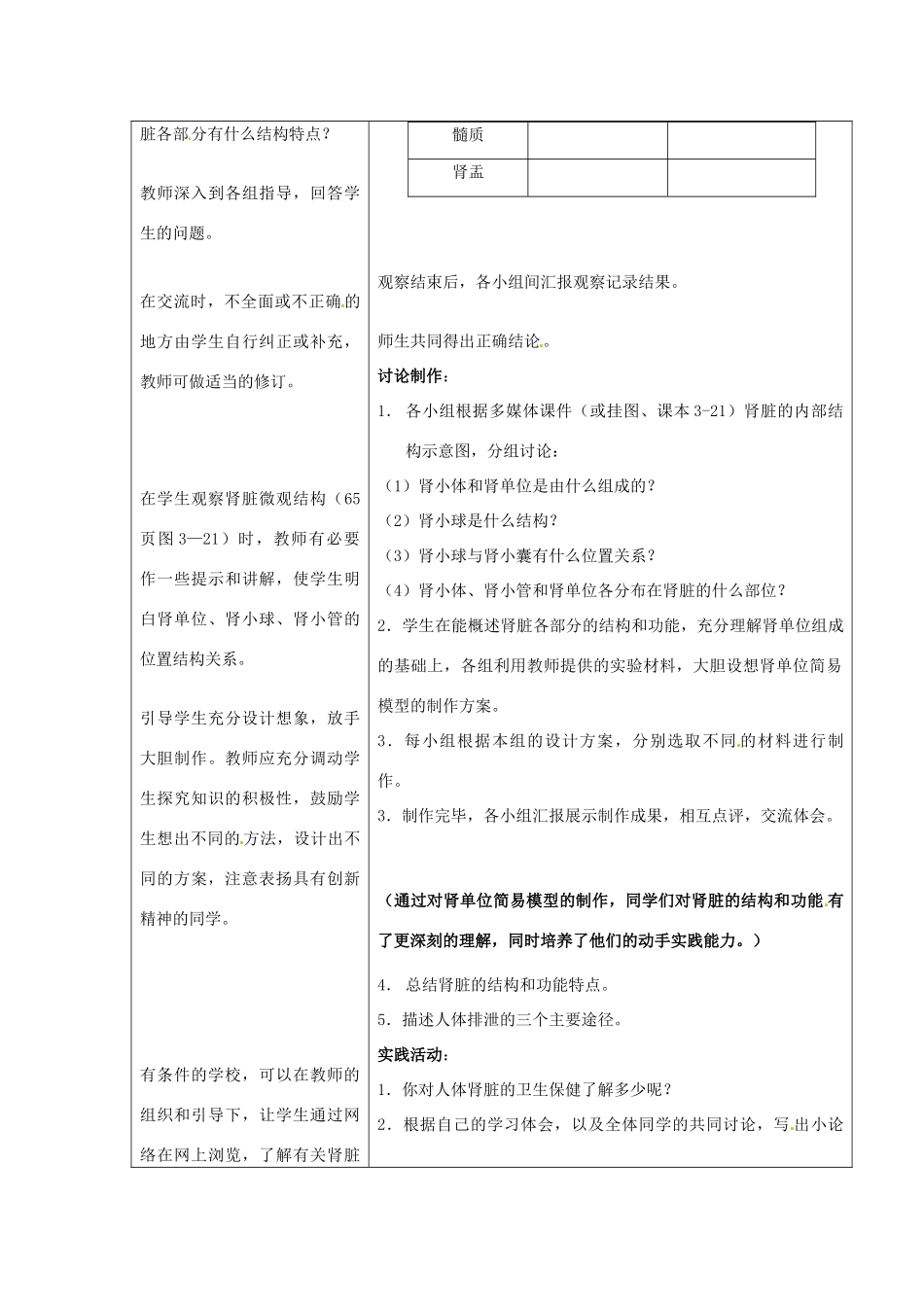 七年级生物下册 第三章《健肺强肾 精力充沛》3.2.1 肾脏是主要的排泄器官教案 （新版）冀教版_第3页