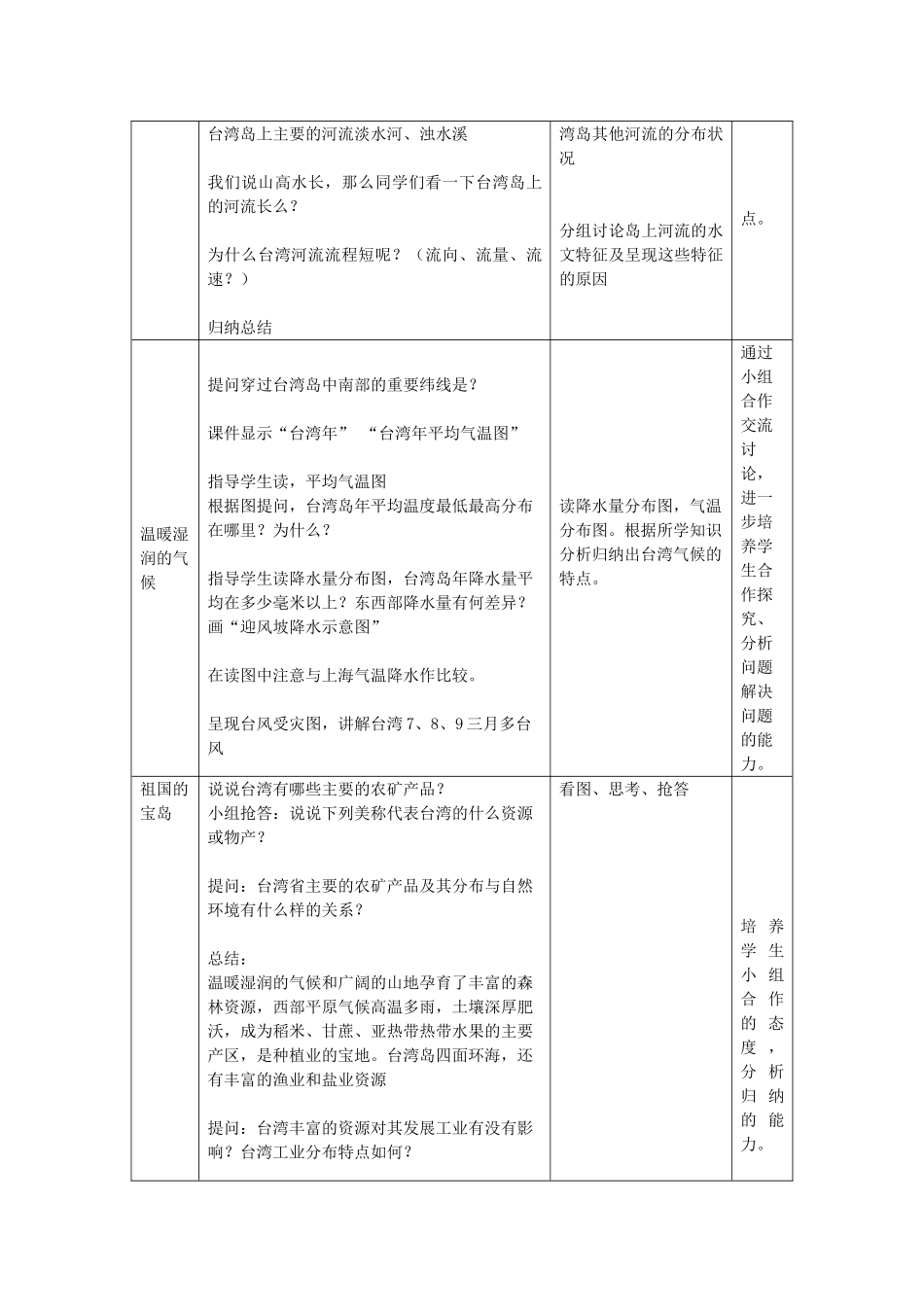 山东省滕州市滕西中学八年级地理下册 7.4 台湾省教案 （新版）商务星球版_第3页