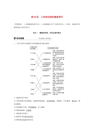 （江苏专用）高考生物新导学大一轮复习 第八单元 生物个体的稳态 第28讲 人体和动物的激素调节讲义（含解析）苏教版-苏教版高三全册生物教案