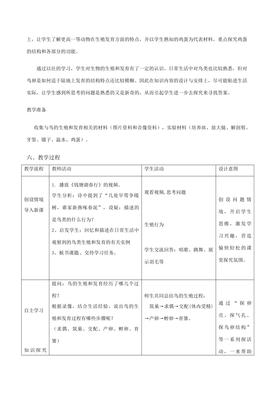 山东省滕州市大坞镇大坞中学八年级生物 第二章 动物的生殖和发育 第三节 鸟的生殖和发育教案 新人教版_第2页