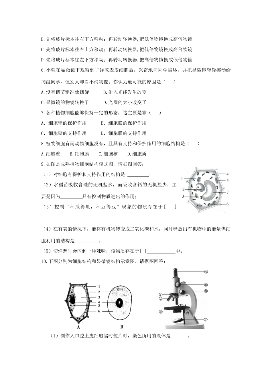 七年级数学上册第1单元第3章细胞是生命活动的基本单位复习教案北师大版_第3页