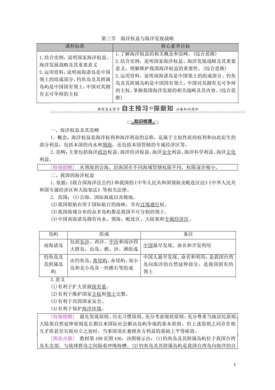 高中地理 第4单元 环境与发展 第3节 海洋权益与海洋发展战略教案 鲁教版必修2-鲁教版高中必修2地理教案_第1页