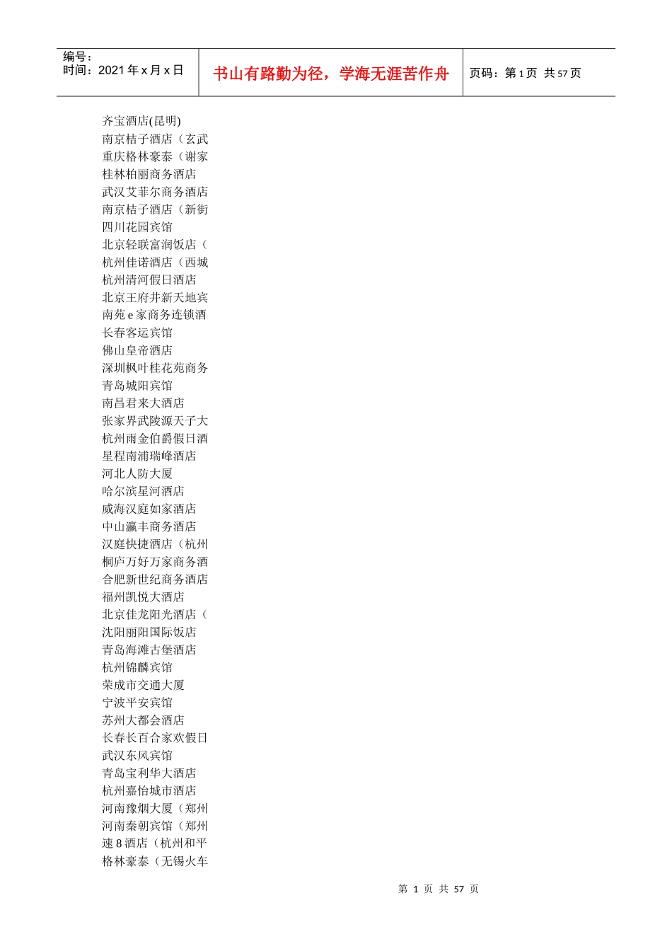 全国三星级酒店名录_第1页